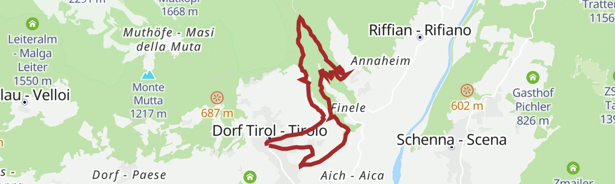 Route map: Escursione da Tirolo a Caines